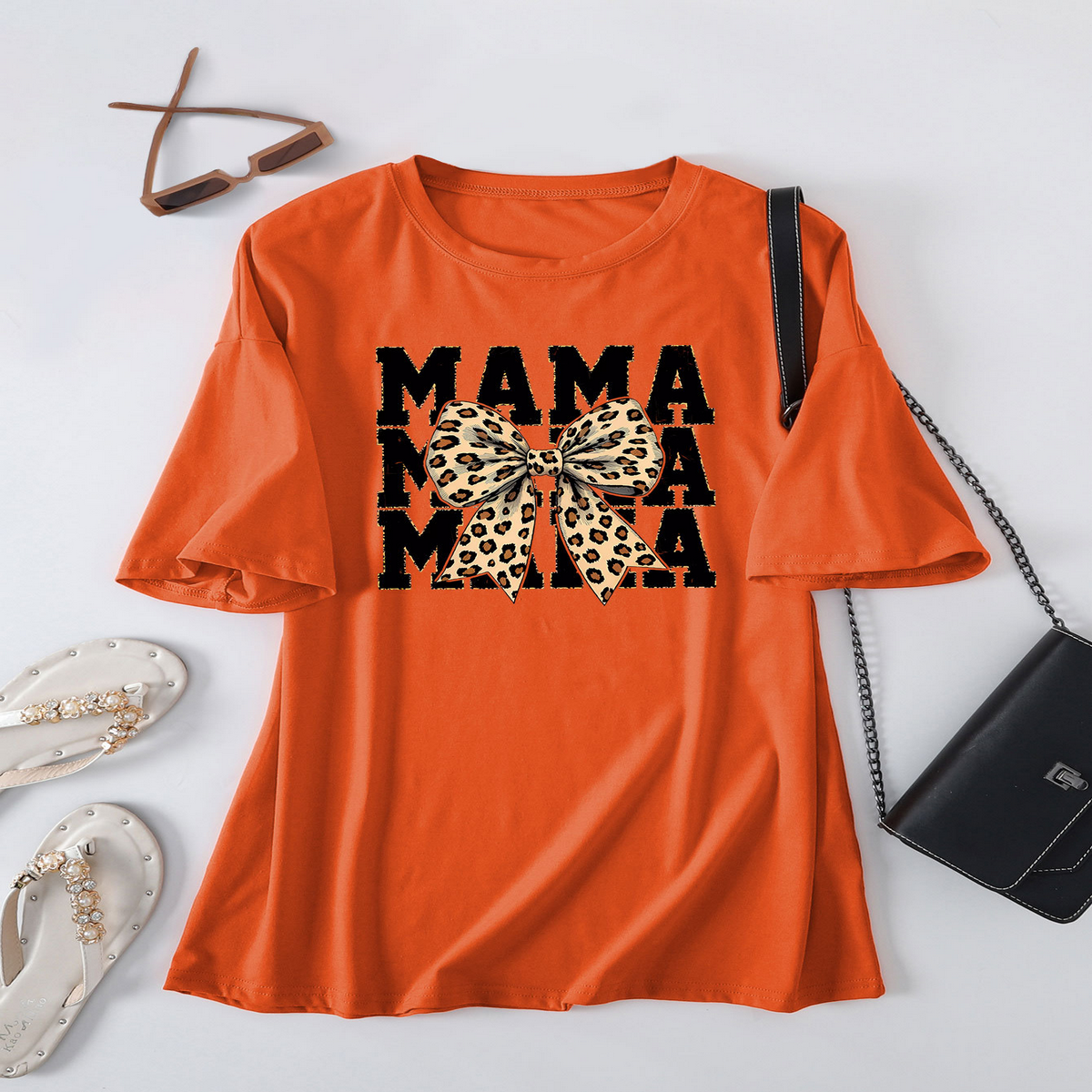 LEOPARD BOW PRINT T SHIRT LOOSE FIT FOR WOMEN_CWTTS1461