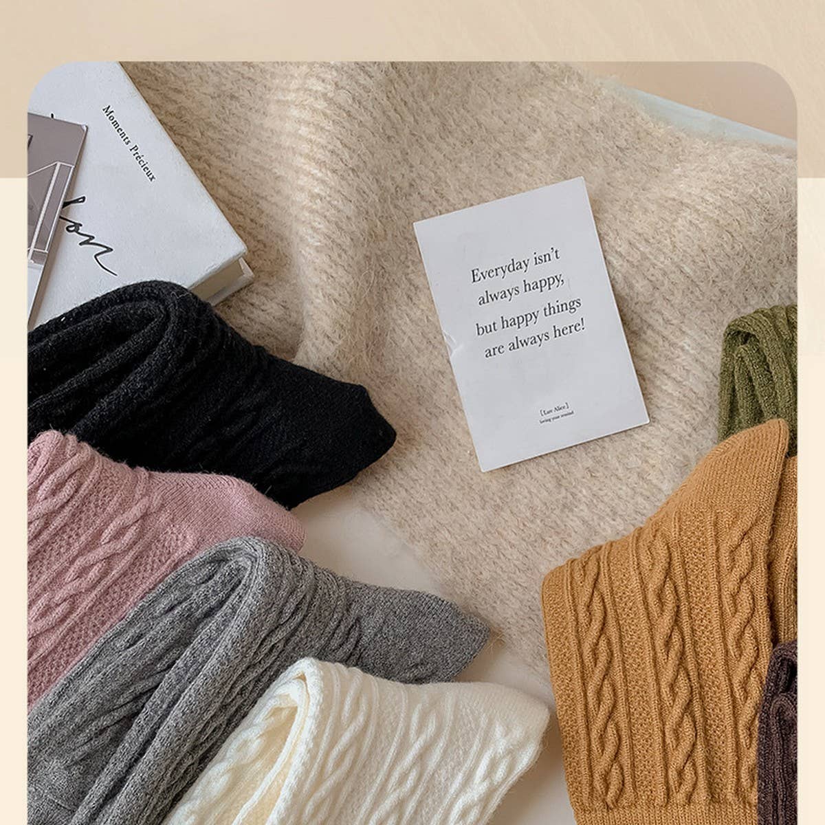 SOLID COLOR TWISTED WOOL MID CALF STACKED SOCKS_CWMS1130