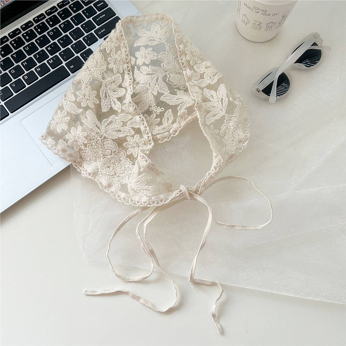 LACE SUN PROTECTION TRIANGLE BANDANA HEADSCARF_CWASC0838