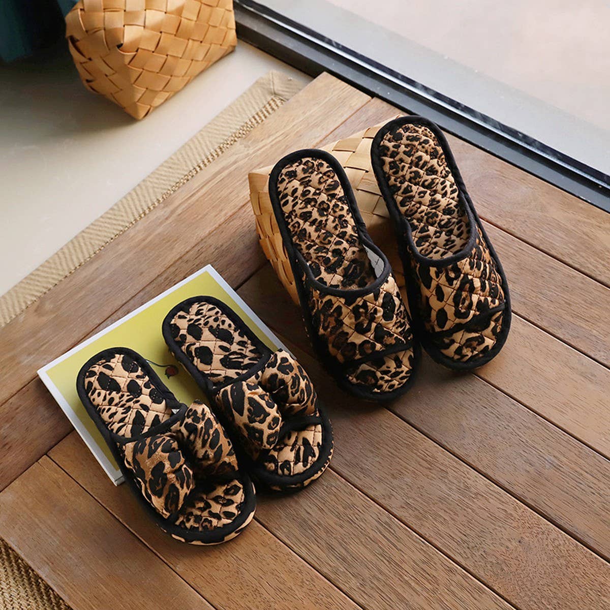 LEOPARD BOW INDOOR SLIPPERS NON SLIP QUIET_CWSHF0197