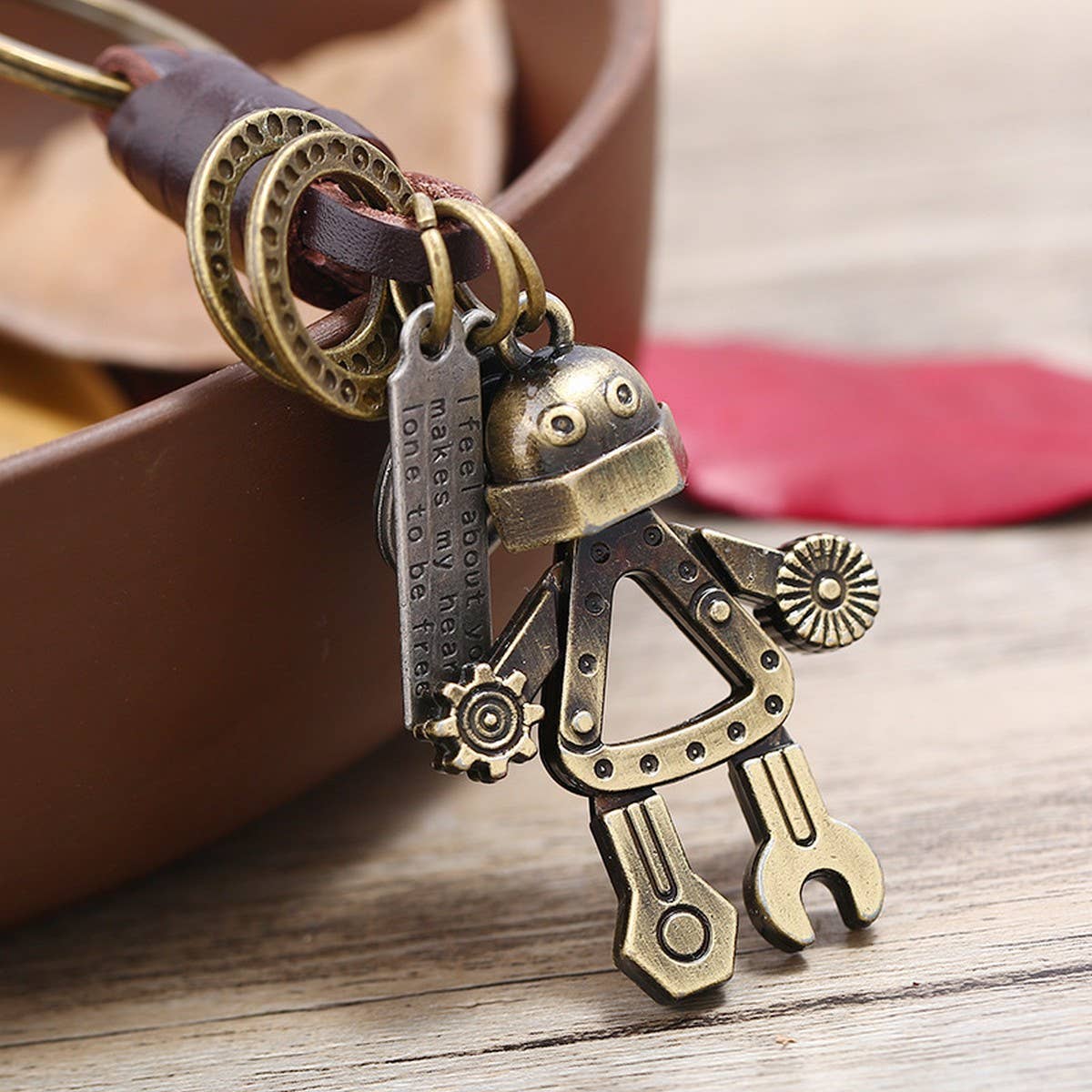 Vintage Braided Robot Cowhide Keychain_Cwmm4704