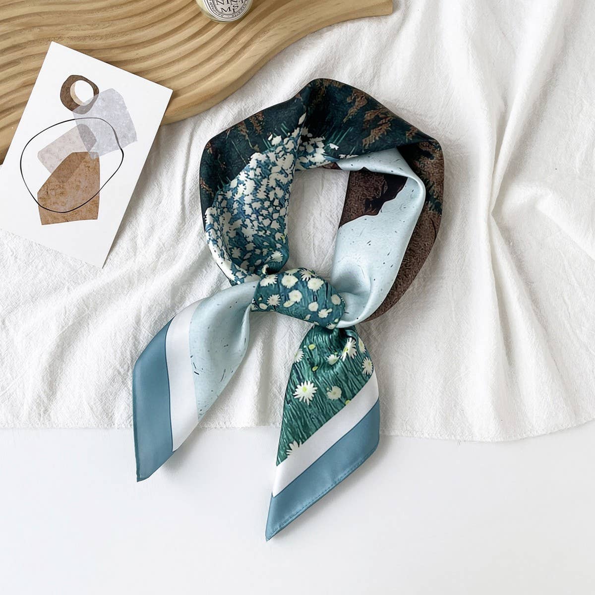 Mint Mambo Style Cartoon Print Satin Square Scarf_Cwasc0817