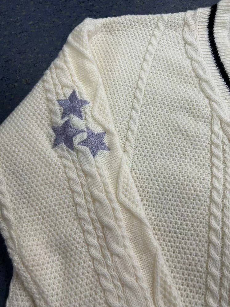 V-Neck Embroidered Single-Breasted Cardigan