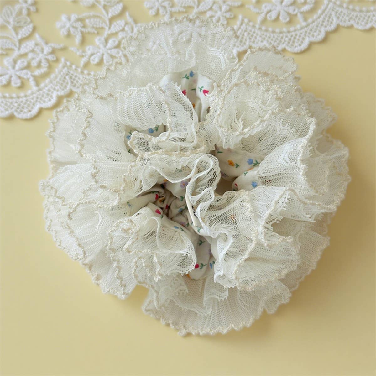 Colorful Floral Ruffled Hair Tie Elastic Durable_Cwaha07530