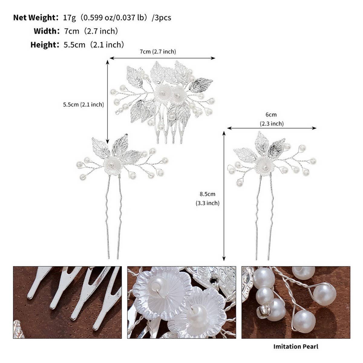 SILVER LEAF PIN BRIDAL HAIR ACCESSORIES_CWAHA2789