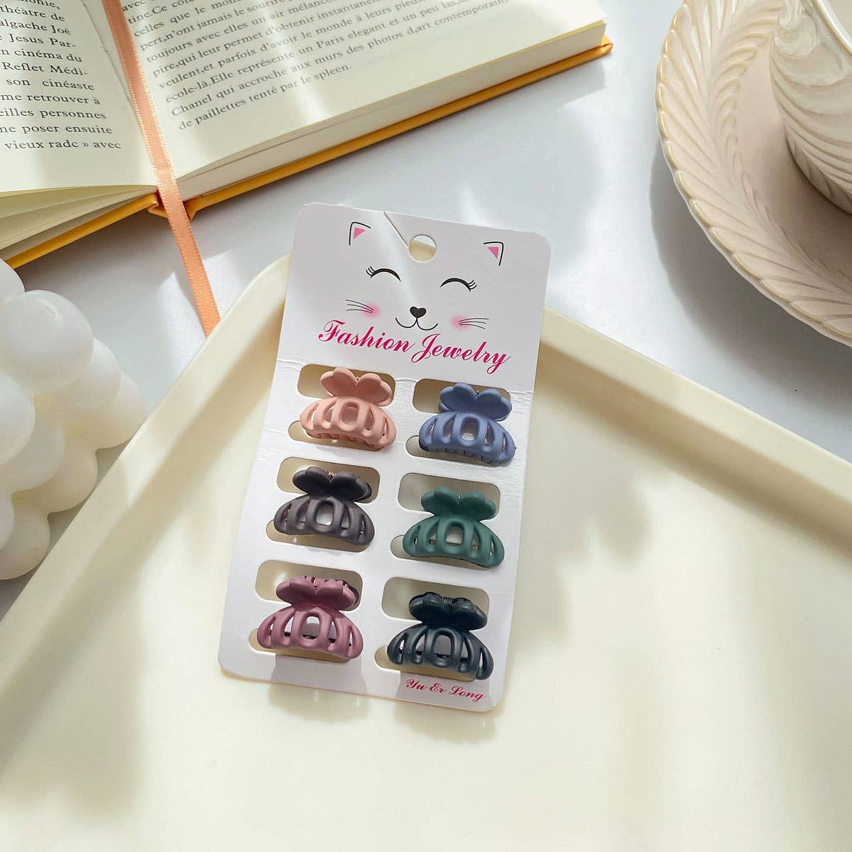 SET OF 6 SMALL CLAW HAIR CLIPS SIMPLE CHIC_CWAHA0386