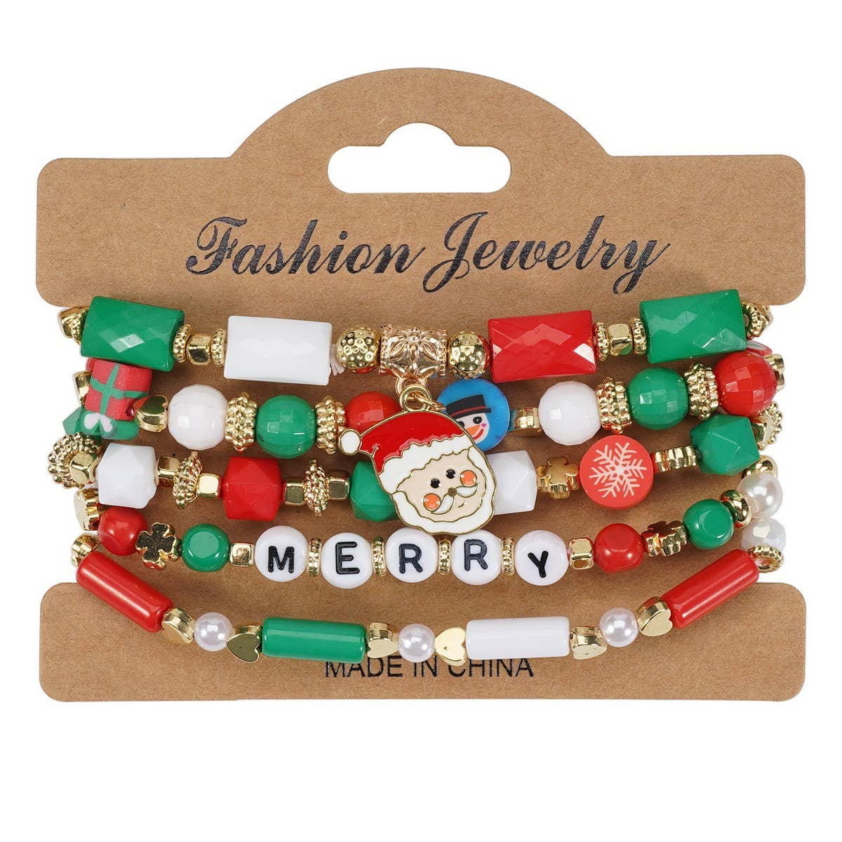 Cwmm10448_Christmas Charm Beaded Bracelet Snowman Tree Gift