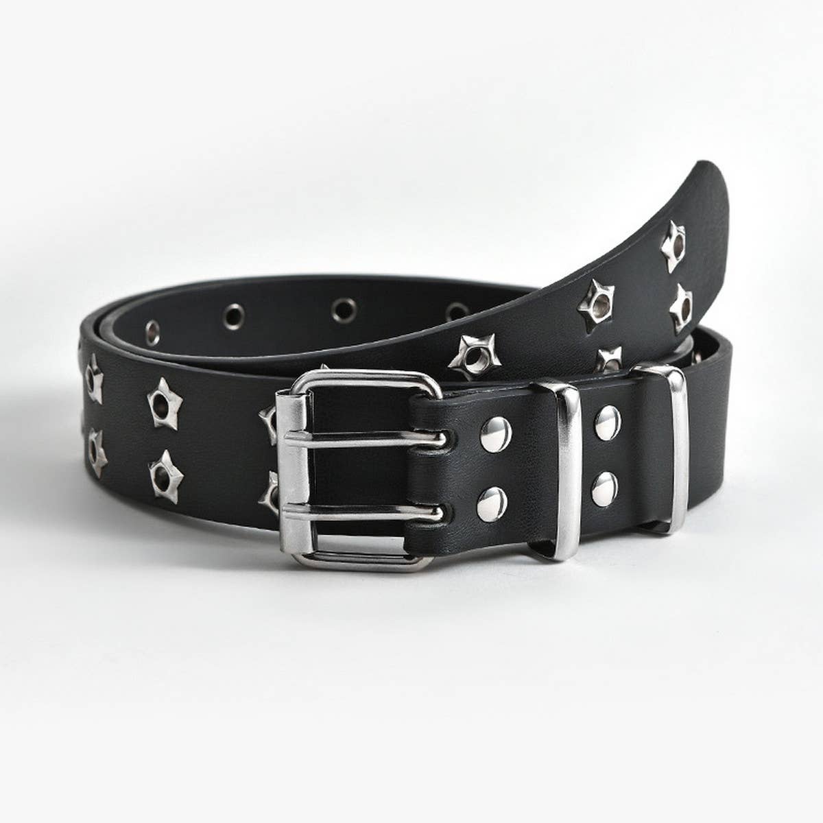 Cwabe0871_Double Row Star Eyelet Hollow Punk Belt