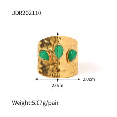 GREEN NATURAL STONE WIDE RINGS STAINLESS STEEL_CWAJE0629