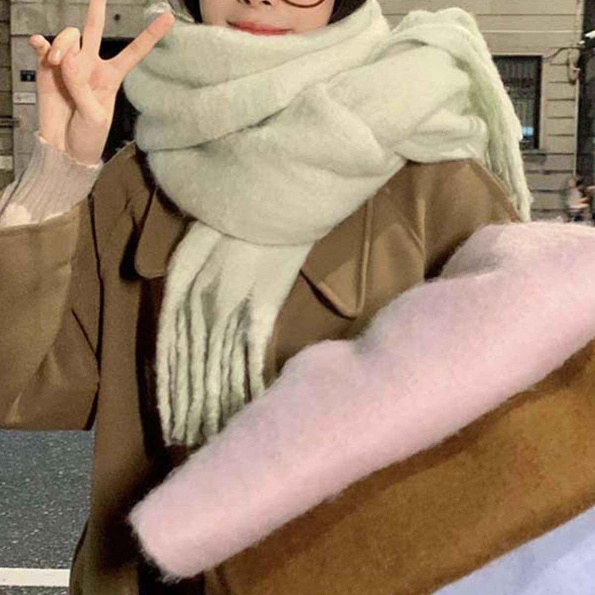 THICK MOHAIR SCARF WINTER TASSEL WRAP FOR WOMEN_CWASC1099