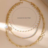 STAINLESS STEEL SMALL PEARL THREE LAYER NECKLACE_CWMM3581