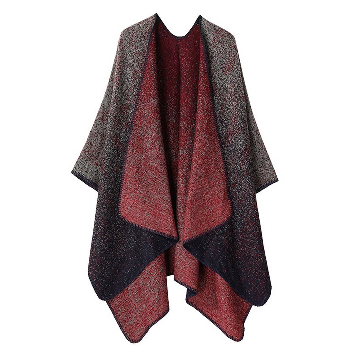 JACQUARD SLIT SHAWL WITH FAUX CASHMERE SCARF_CWASC2164