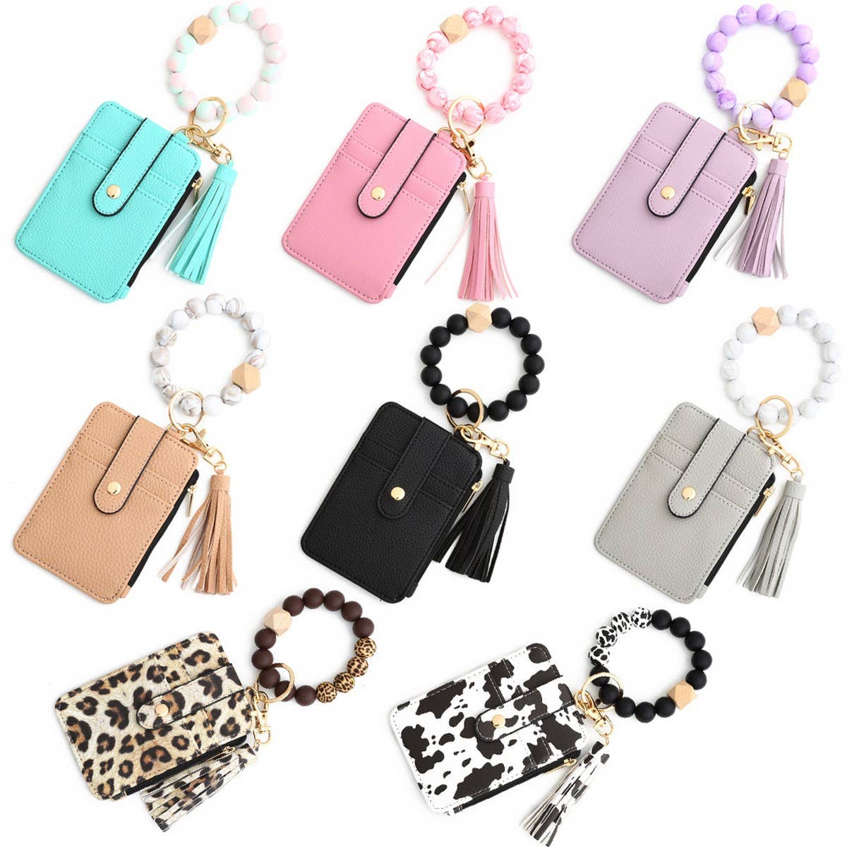 SILICONE BRACELET LEATHER WALLET TASSEL KEYCHAIN_CWAJE0659