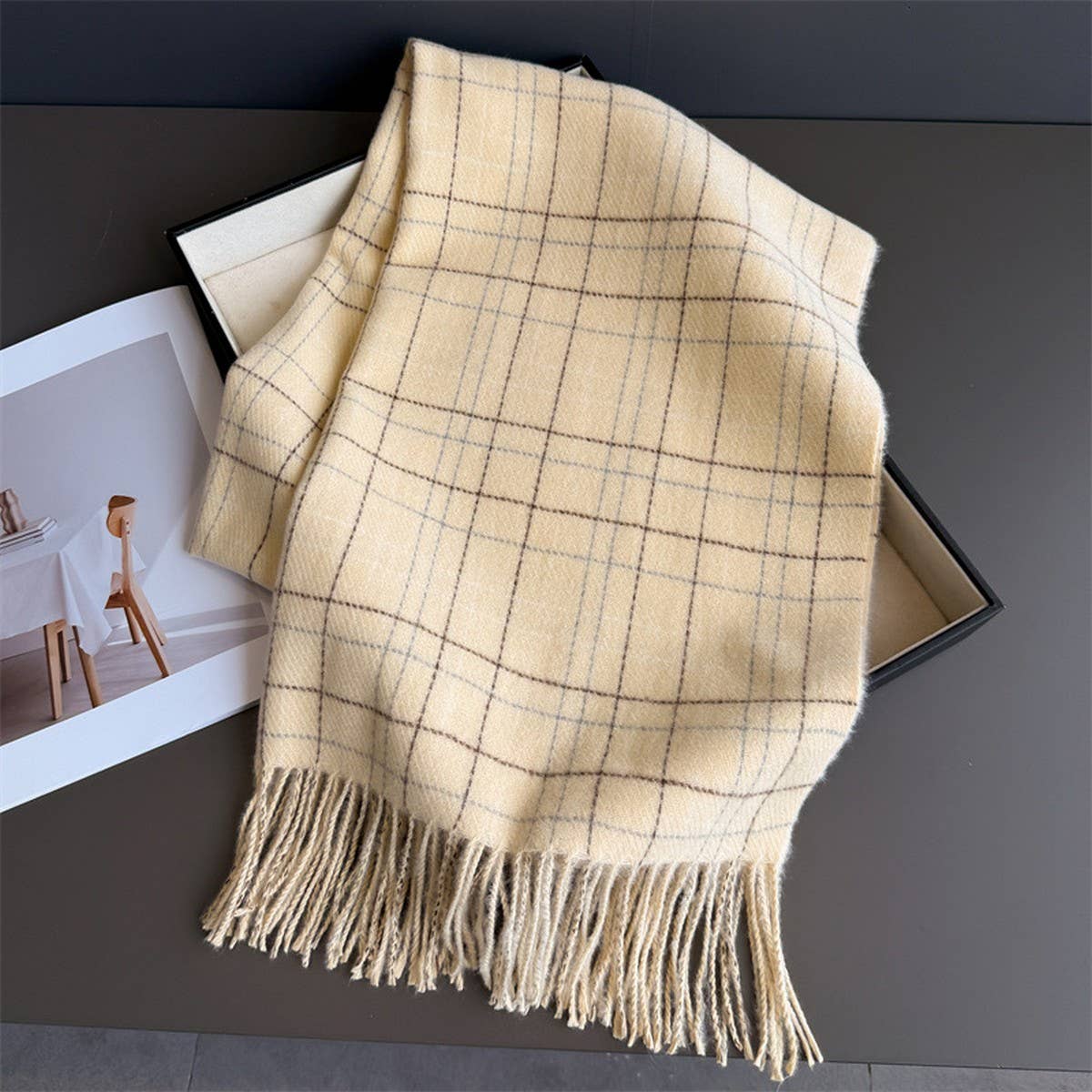 Chic Plaid Tassel Scarf Soft Cashmere Feel Wrap_ Cwasc03271