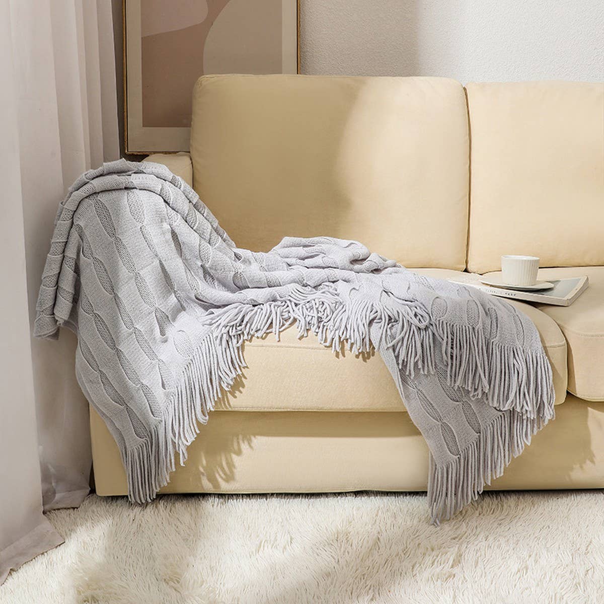 KNITTED THIN TASSEL SOFA BLANKET BED END BLANKET_CWMM0222