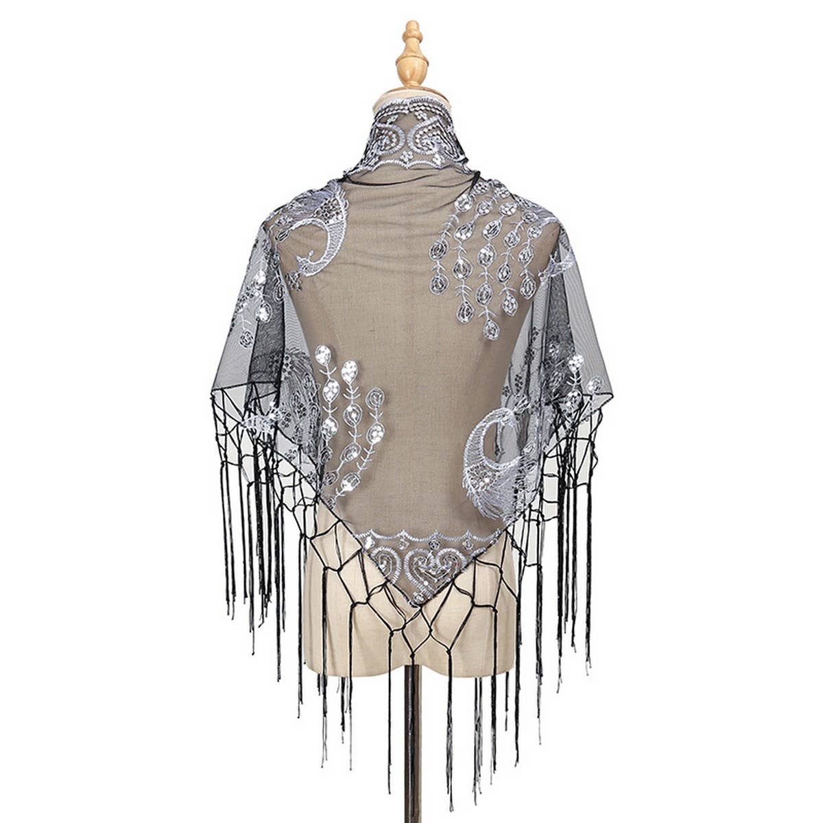 ETHNIC CLASSIC PEACOCK TASSEL TRIANGLE SHAWL_CWMM1998