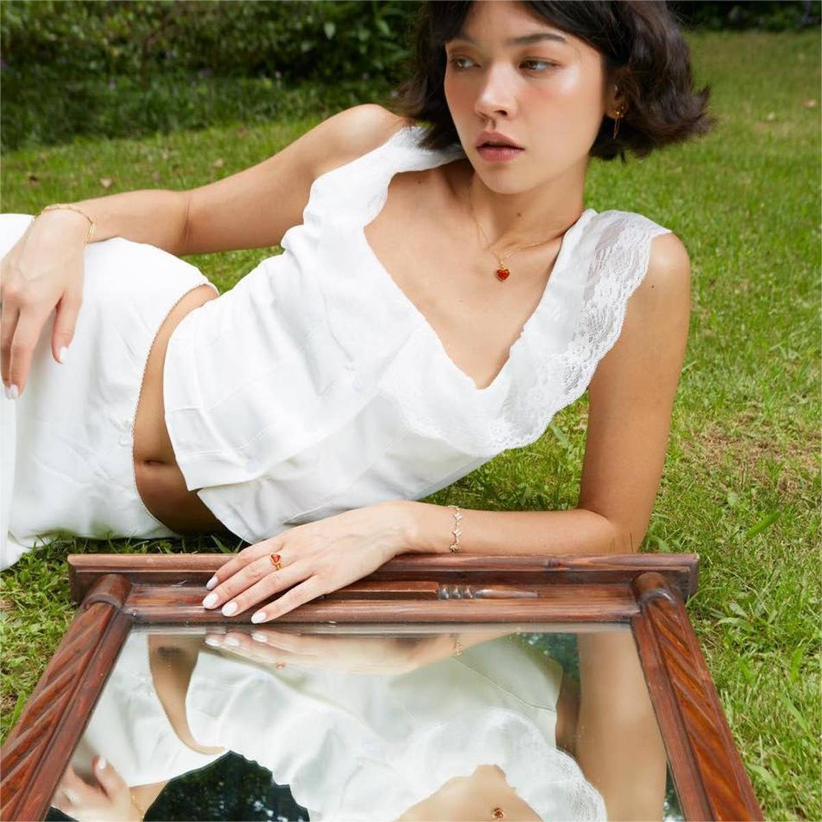 NATURAL STONE HEART NECKLACE EARRINGS_CWMM5718