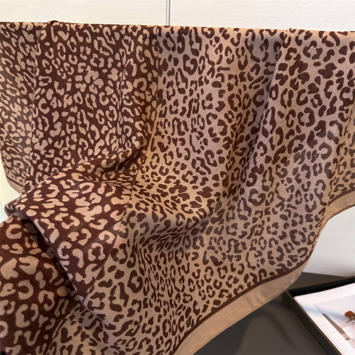 Leopard Herringbone Color Block Silk Scarf_Cwasc03315