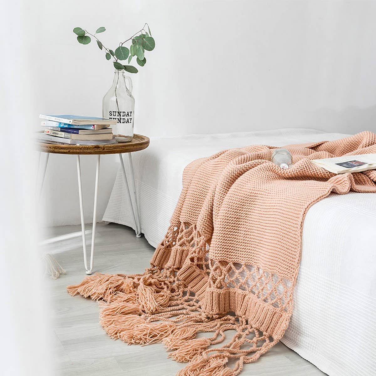 SOLID COLOR HOLLOW TASSEL HAND KNITTED BLANKET_CWMM2369