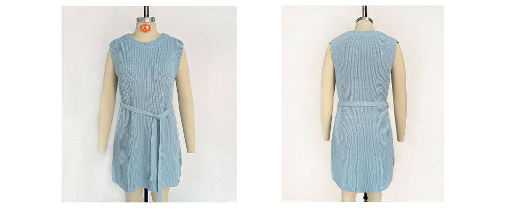 Solid-Color Round-Neck Fashionable Knitted Dress