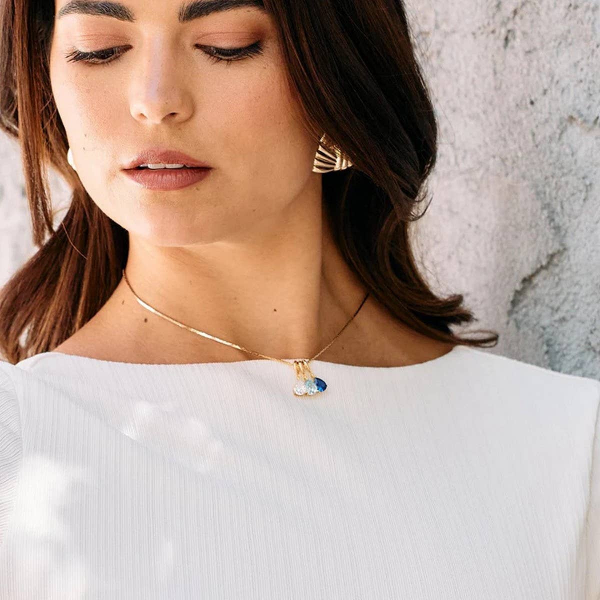 STAINLESS STEEL COLORED DROP ZIRCON NECKLACE_CWMM3921