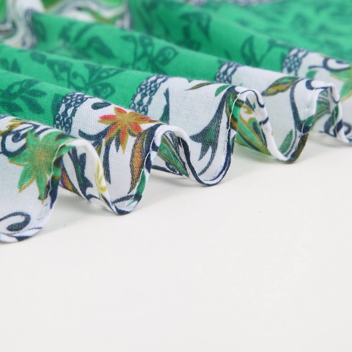 FLORAL BORDER SATIN SCARF ELEGANT BEACH WRAP_CWASC0672