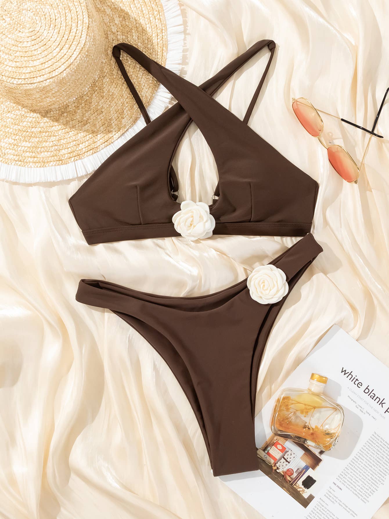 SEXY 3D FLORAL HOLLOW BIKINI SWIMSUIT WOMEN BEACHWE_CWMW0700