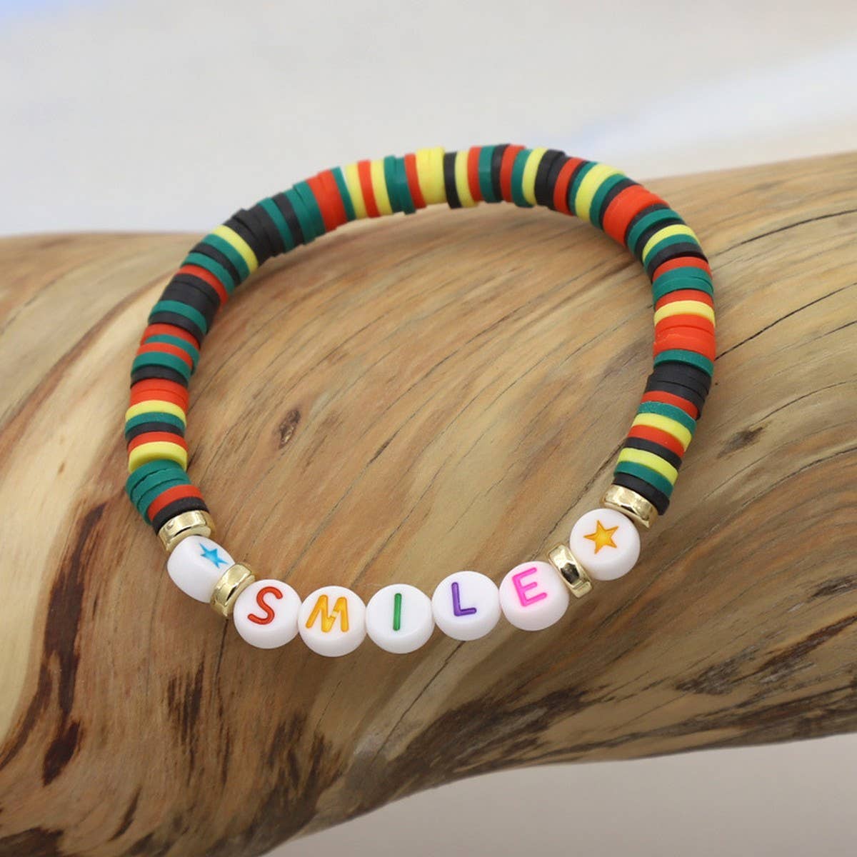 COLORFUL POLYMER CLAY LETTER BEADED BRACELET_CWMM3570
