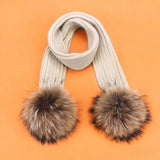Winter Knit Scarf With Real Raccoon Fur Pom_Cwasc03494