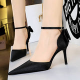 Women Shallow Pointed Toe Hollow Bow High Heels