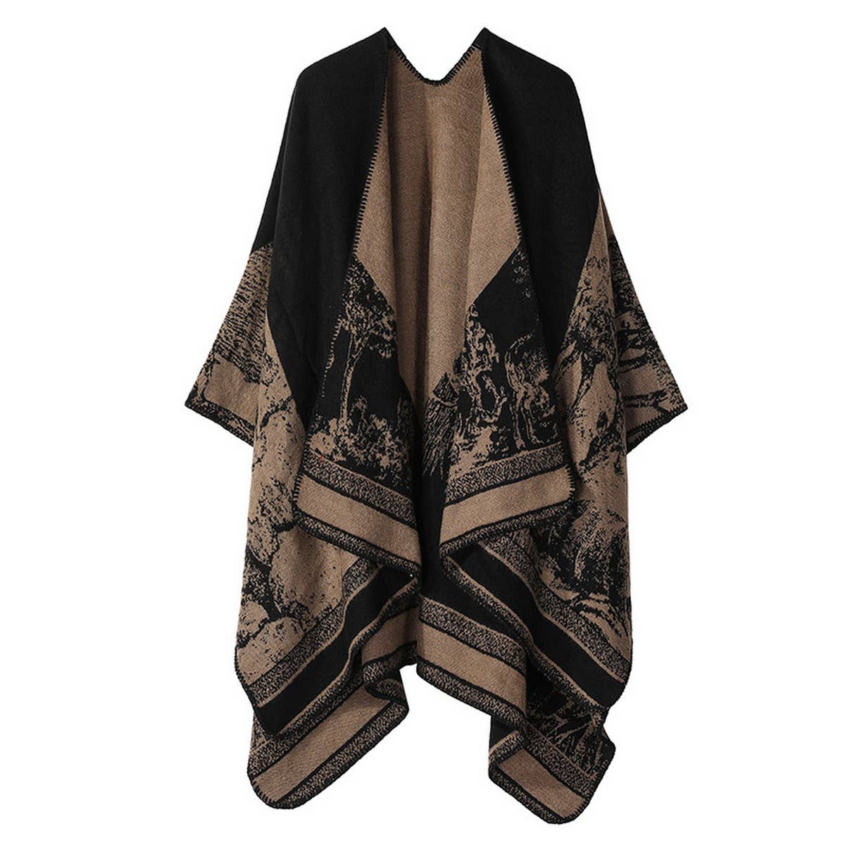 CAPE DARK DOUBLE SIDED WARM OUTER WEAR THICK SHAWL_CWASC2116