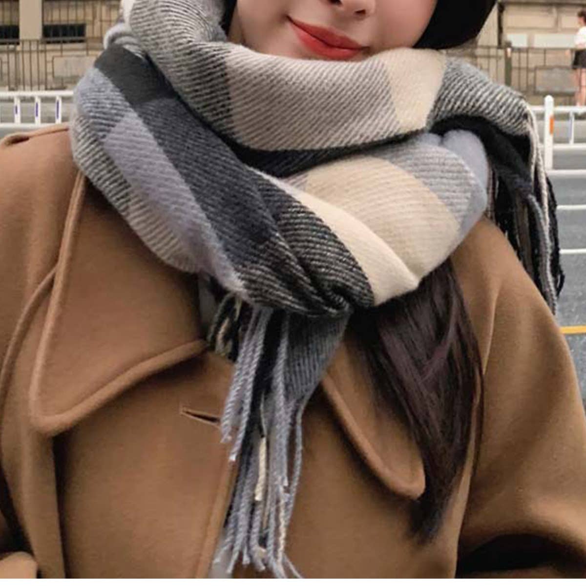 FAUX CASHMERE PLAID SCARF WITH TASSELS FOR MEN_CWASC1100