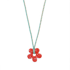 COLORFUL GLASS FLOWER PENDANT ROPE NECKLACE_CWMM7527