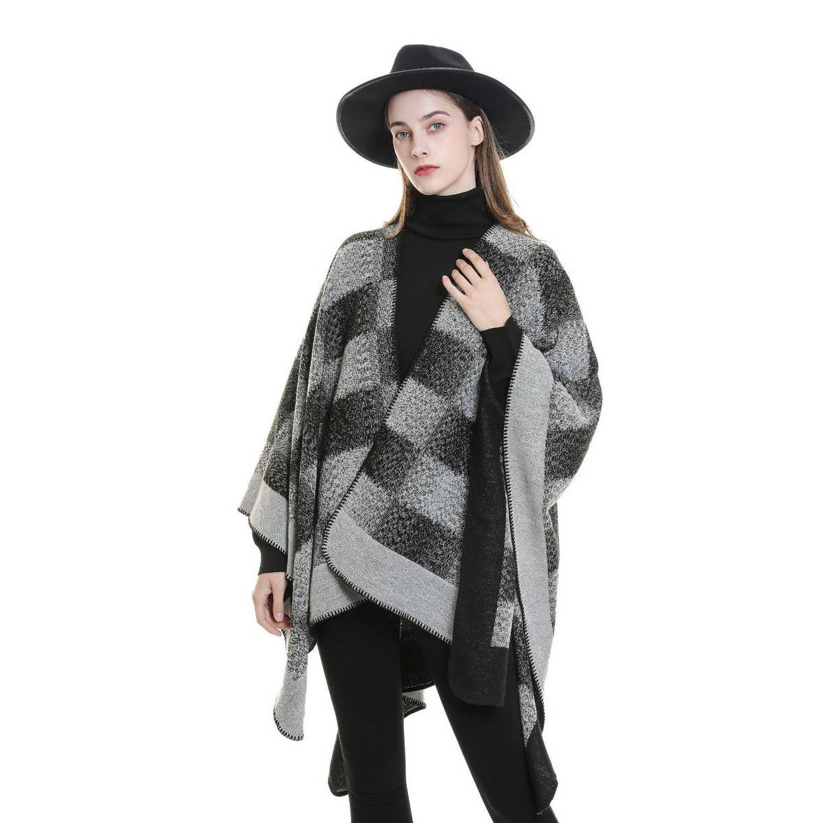 NEW FASHION SPLIT PLAID TRAVEL SHAWL FOR WOMEN_CWMM2097