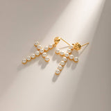 PEARL CROSS VERSATILE 18K GOLD EARRINGS_CWAHA0904