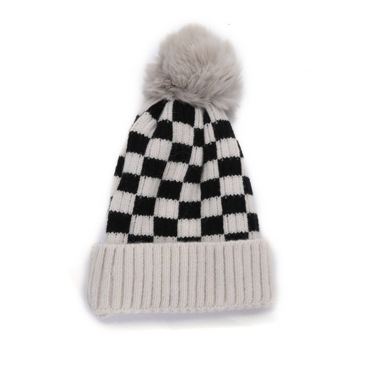 CHILDREN CHECKERBOARD PLAID KNIT HAT_CWAH0734