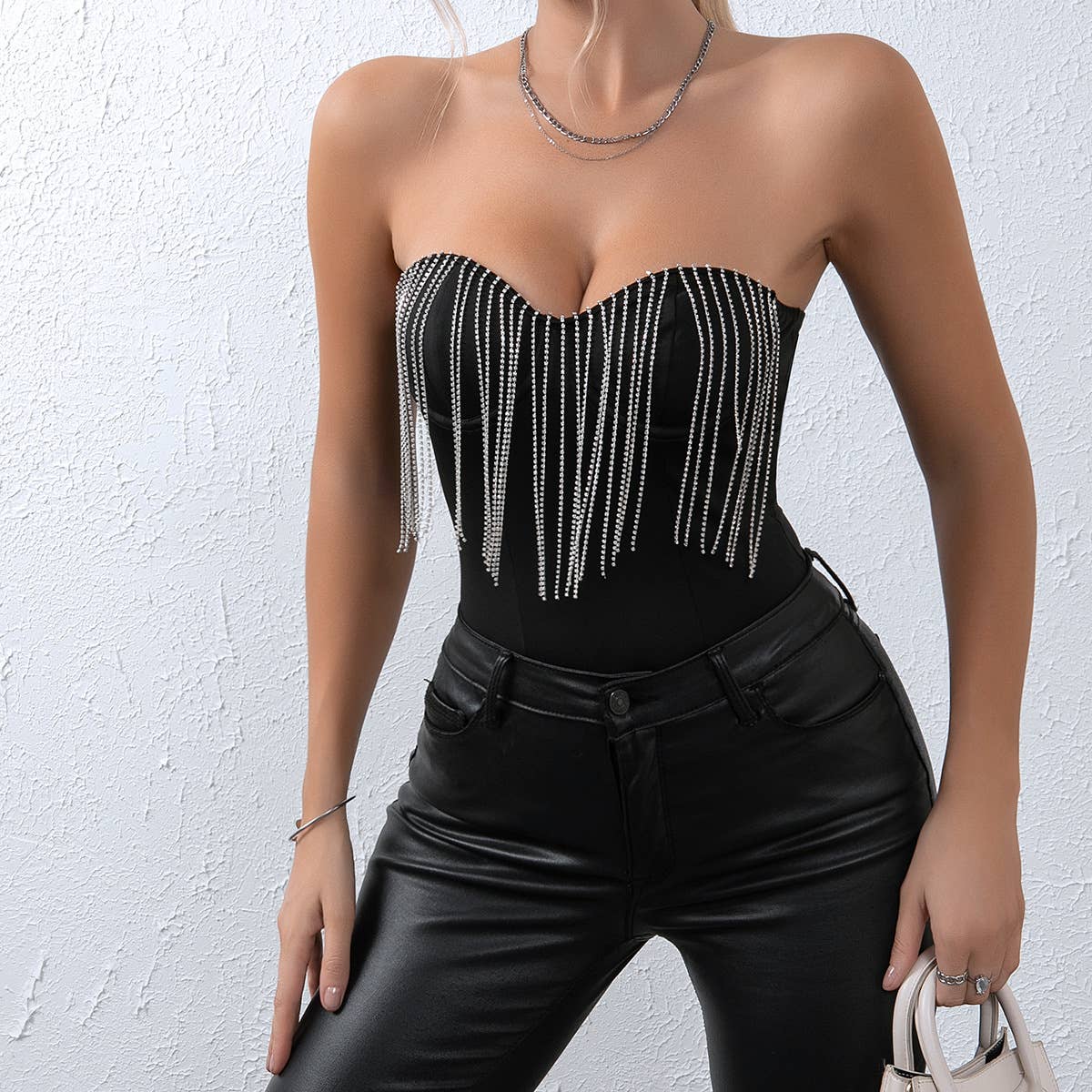 SOLID COLOR TASSEL PATCHWORK DIAMOND JUMPSUIT_CWMM4636