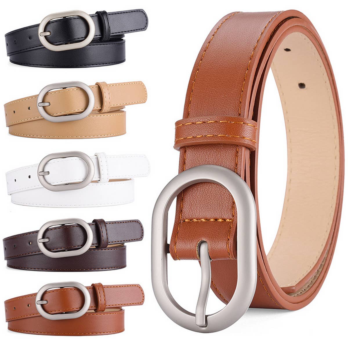 Women New Slim Fit Oval Pu Belt_Cwabe0352