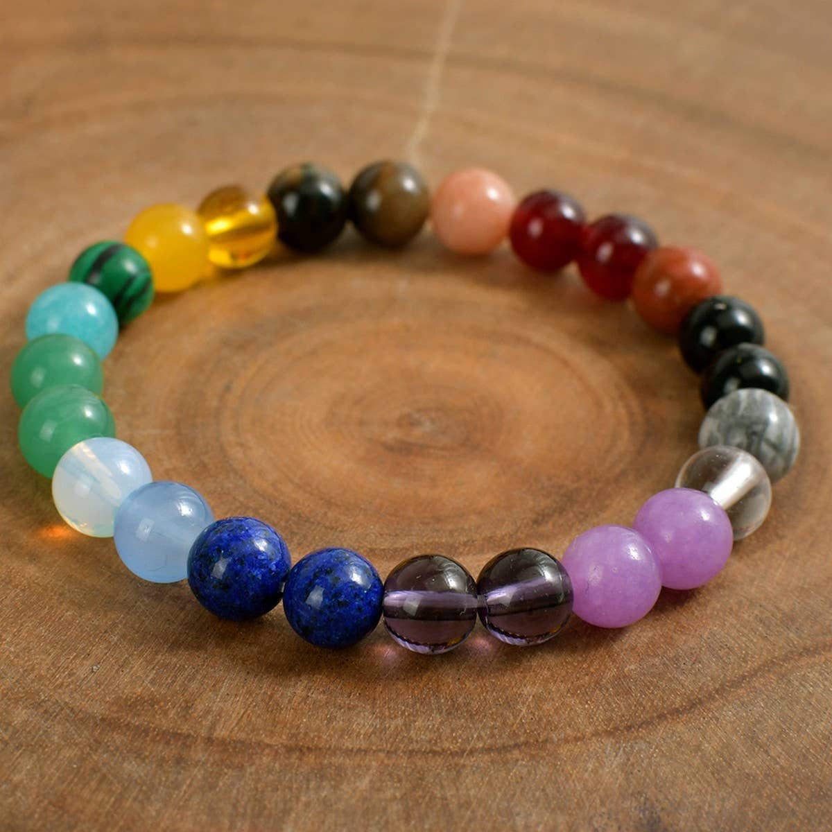 Colorful Round Beaded Natural Stone Bracelet_Cwmm11258