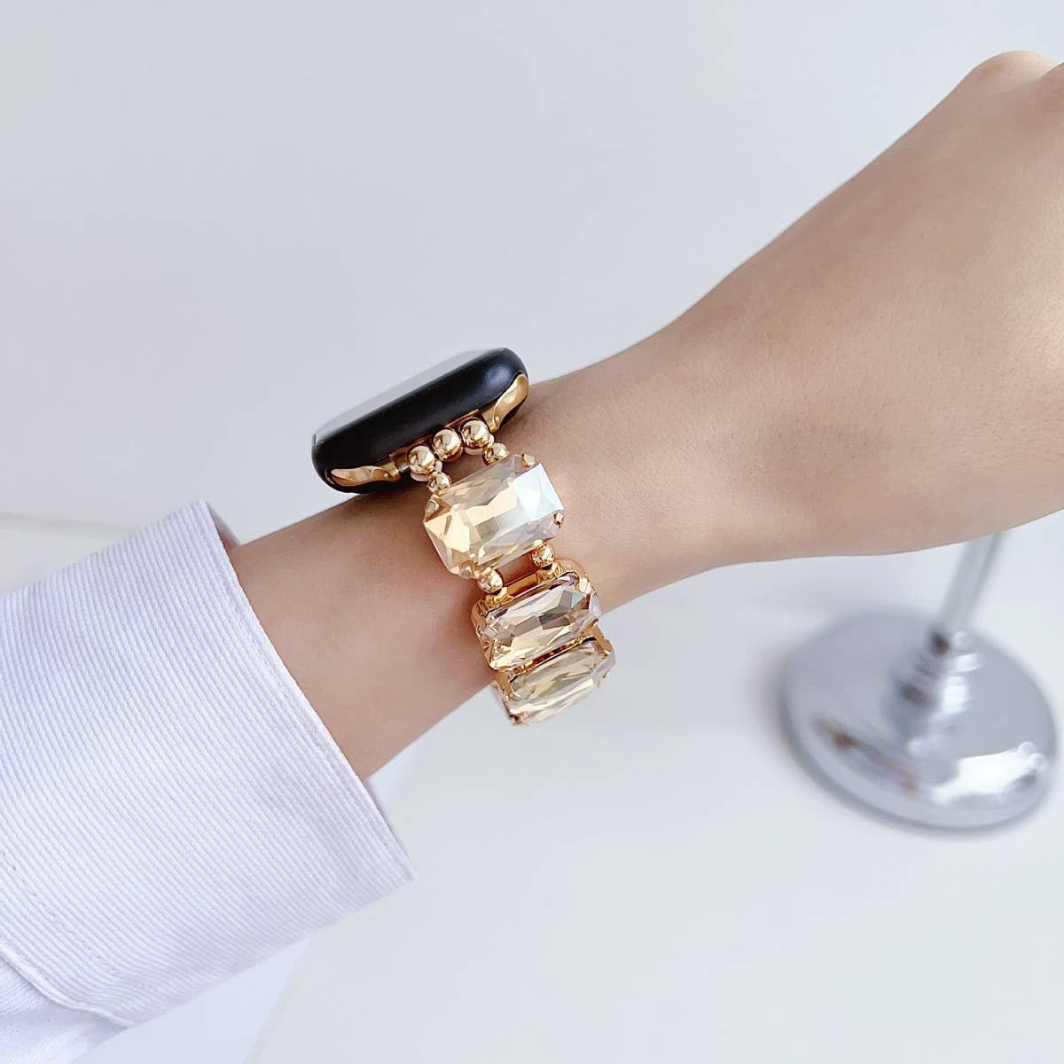 APPLE WATCH 9 RHINESTONE WHITE STONE ELASTIC STRAP_CWASC1561