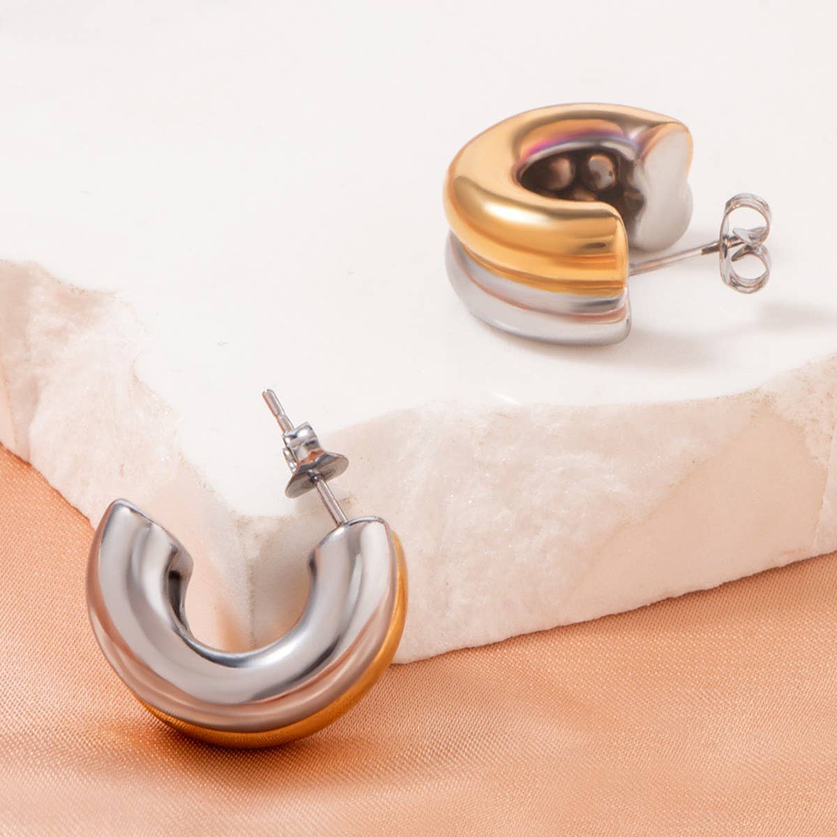 GEOMETRIC GOLD PLATED FASHION DOUBLE LAYER EARRINGS_CWMM3667