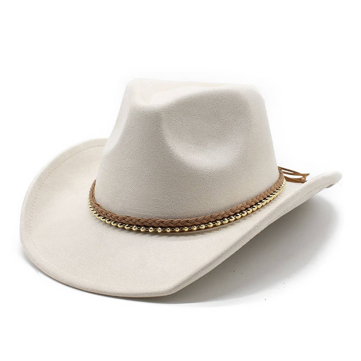 BRAIDED ROPE WESTERN JAZZ COWBOY HAT FAUX SUEDE_CWAH2515