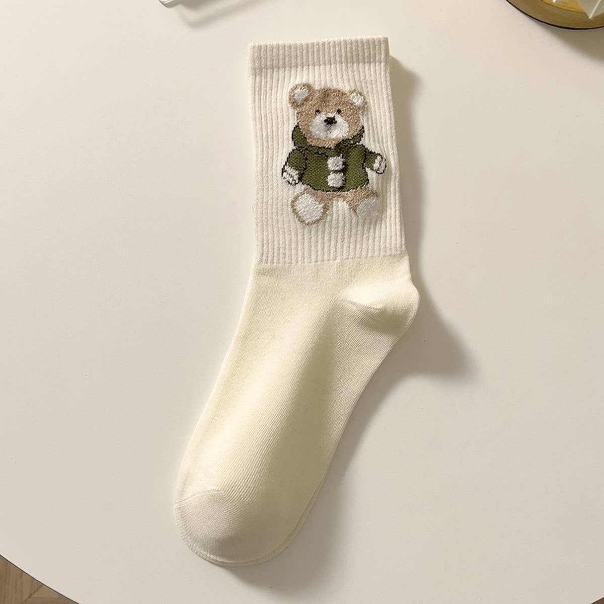 CUTE CARTOON BEAR WOMENS MID LENGTH SOCKS_CWMS1117