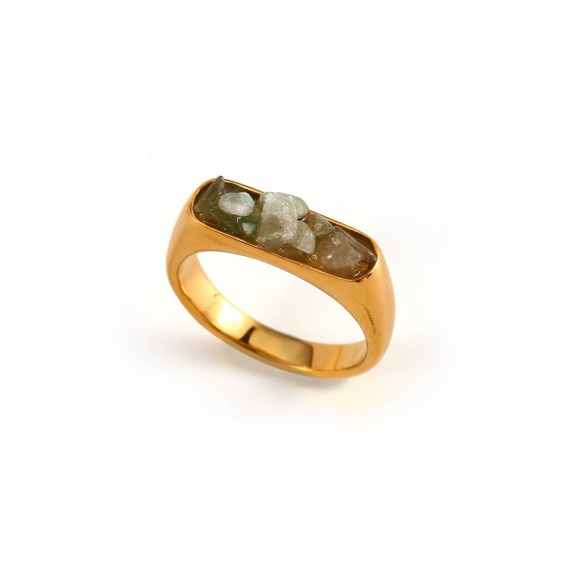 DESIGNER 18K STEEL RING WITH CRUSHED GEMSTONE_CWMM8933