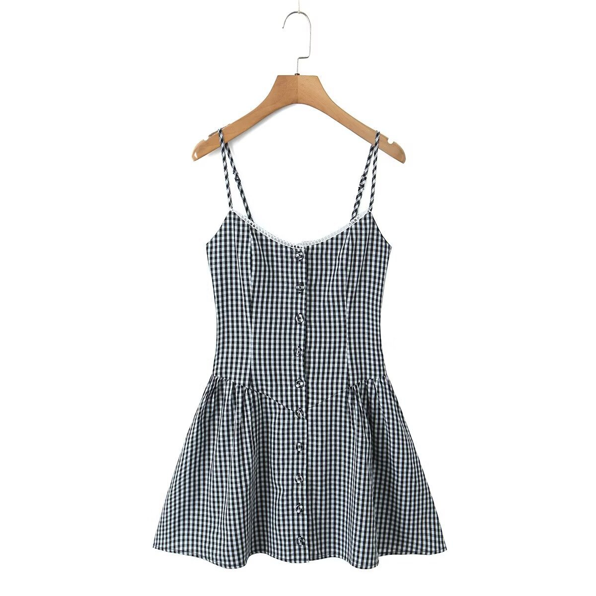 PLAID BUTTON FRONT CAMI DRESS FRENCH STYLE_CWDMD5798