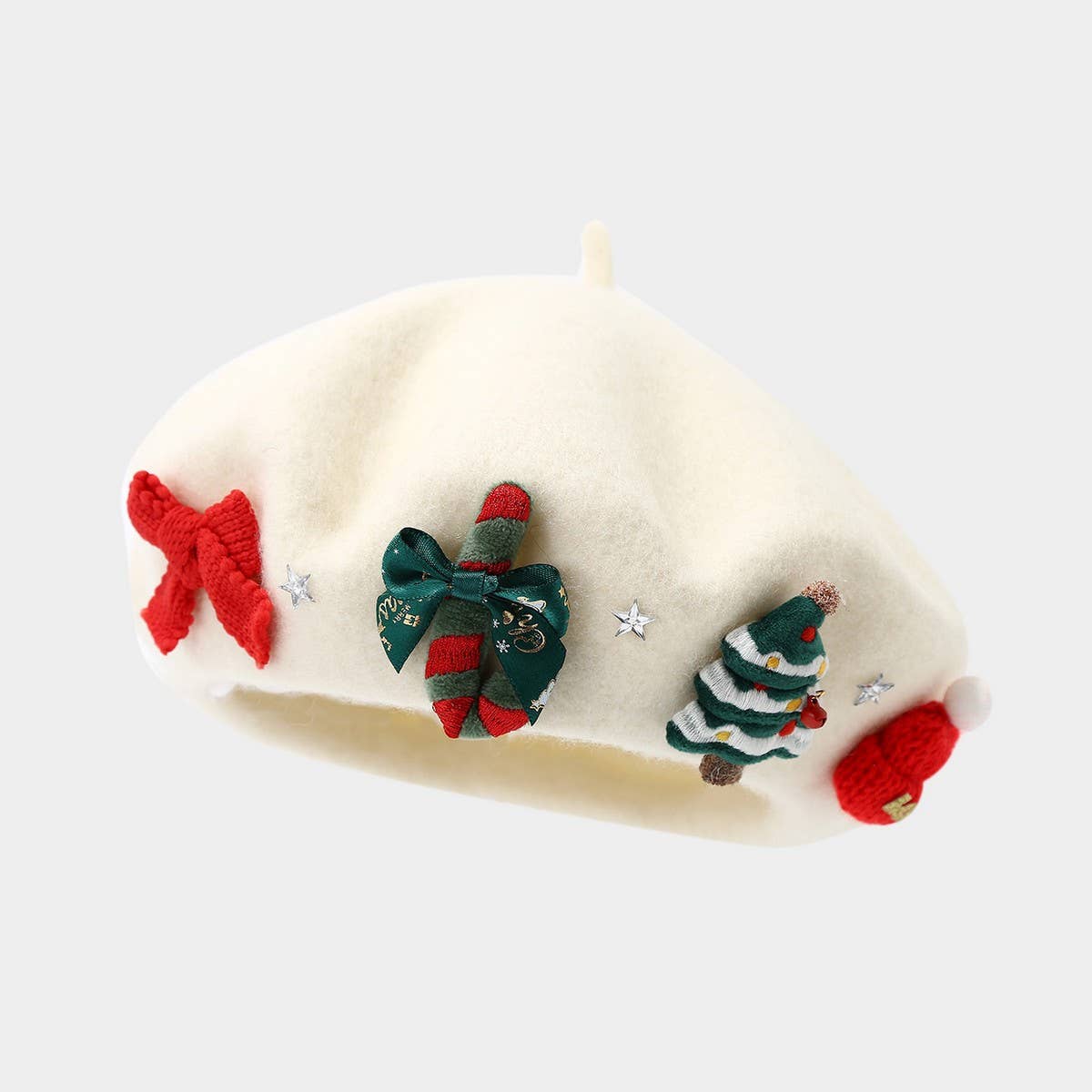 Christmas Bow Wool Beret Hat Women Warm Winter_Cwah04686