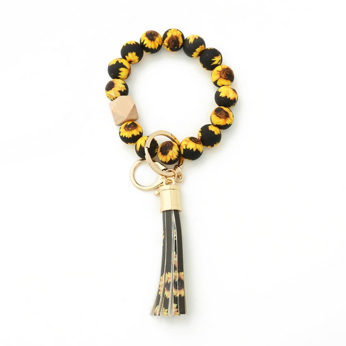 LEOPARD PRINT SILICONE BEAD BRACELET KEYCHAIN_CWMM6874