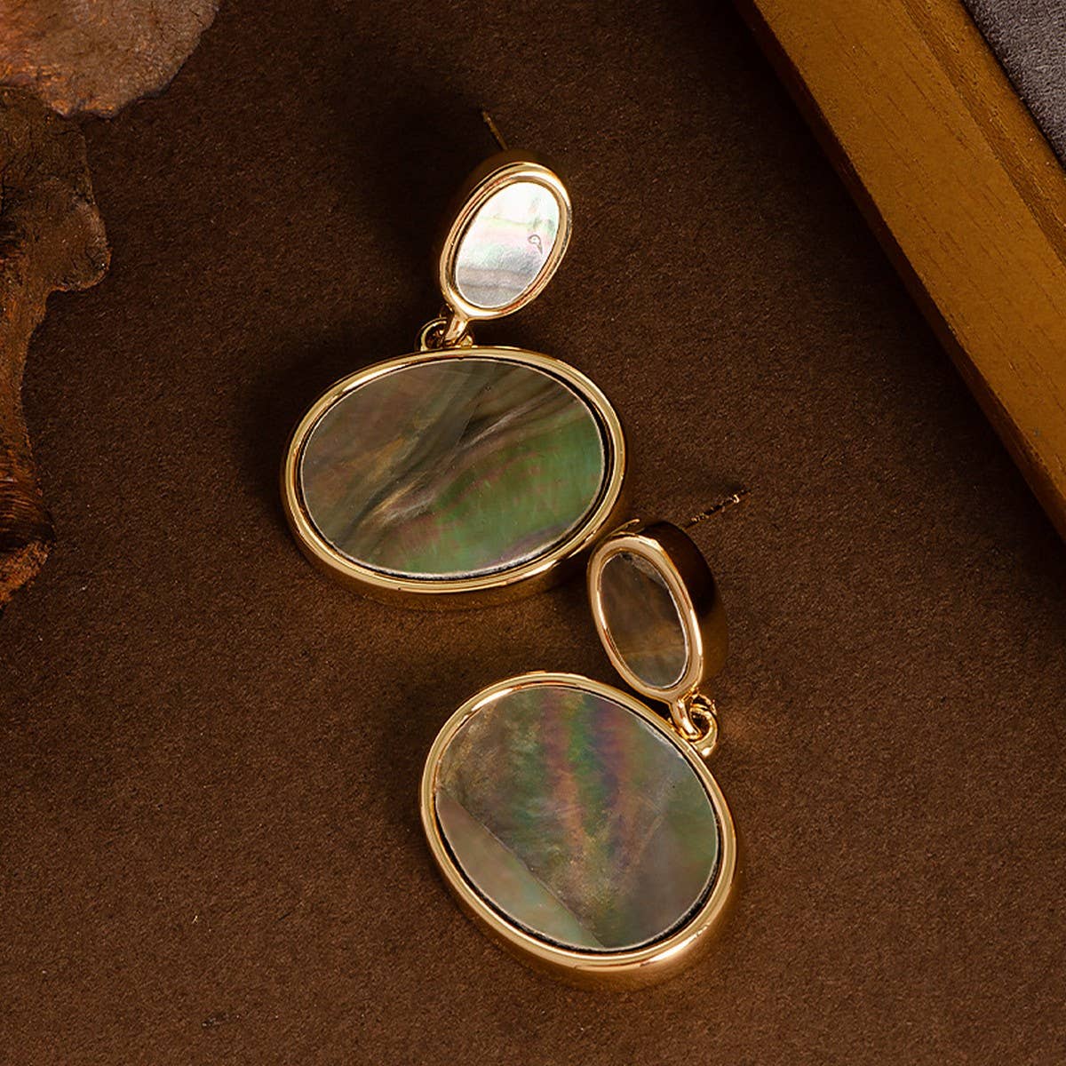 RETRO PERSONALITY NATURAL ABALONE EARRINGS_CWMM4297