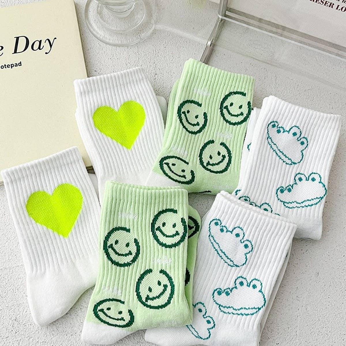 Women'S Middle Tube Cute Smile Pattern Socks_Cwms0513