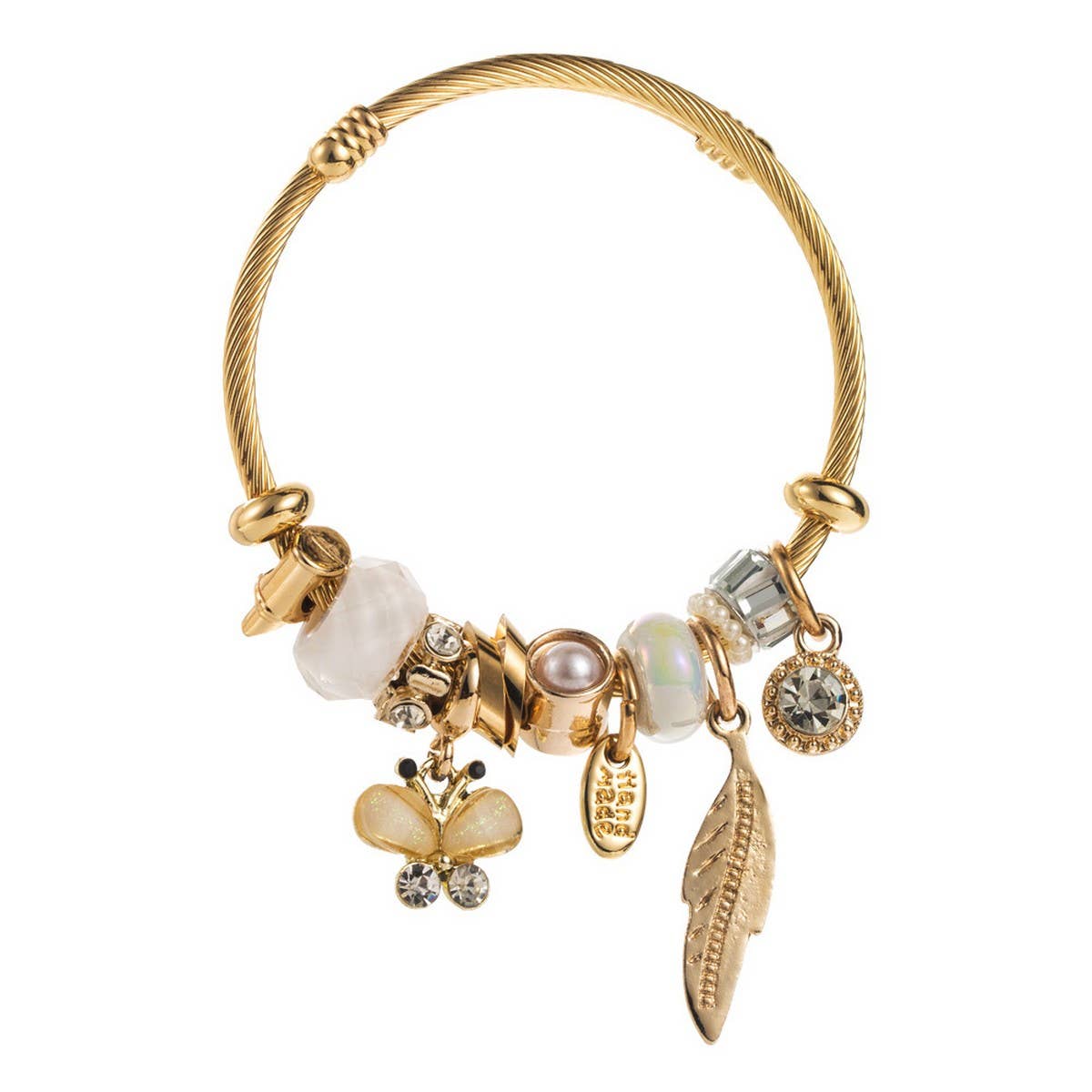 BEADED STEEL BRACELET WITH LEAF BUTTERFLY_CWMM8618